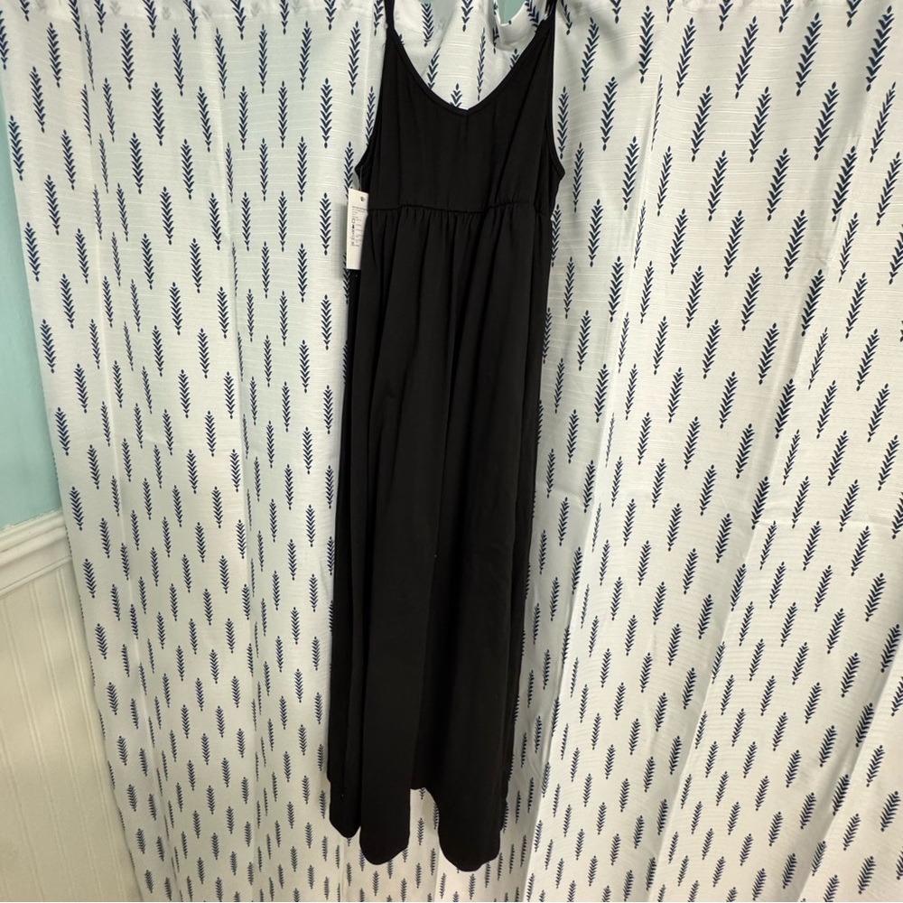 Medium Long Spaghetti Strap Black Maxi Dress
